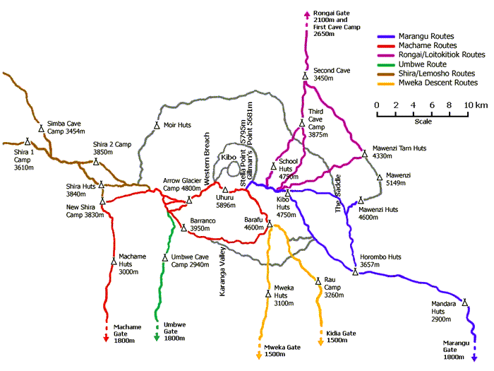 Map of Mount Kilimanjaro